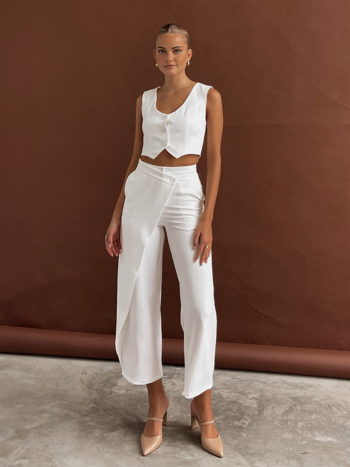 Audrey - Solid Asymmetrical Straight Leg Pants Set