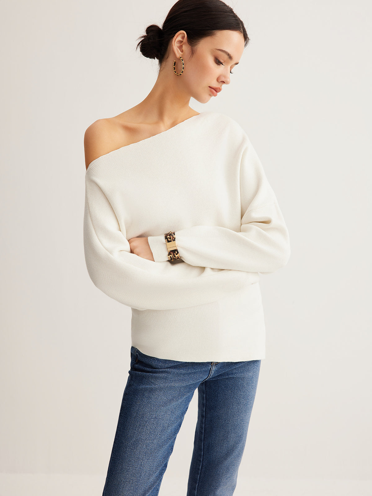 Ella - Wool-Blend Asymmetrical Neck Knit Top