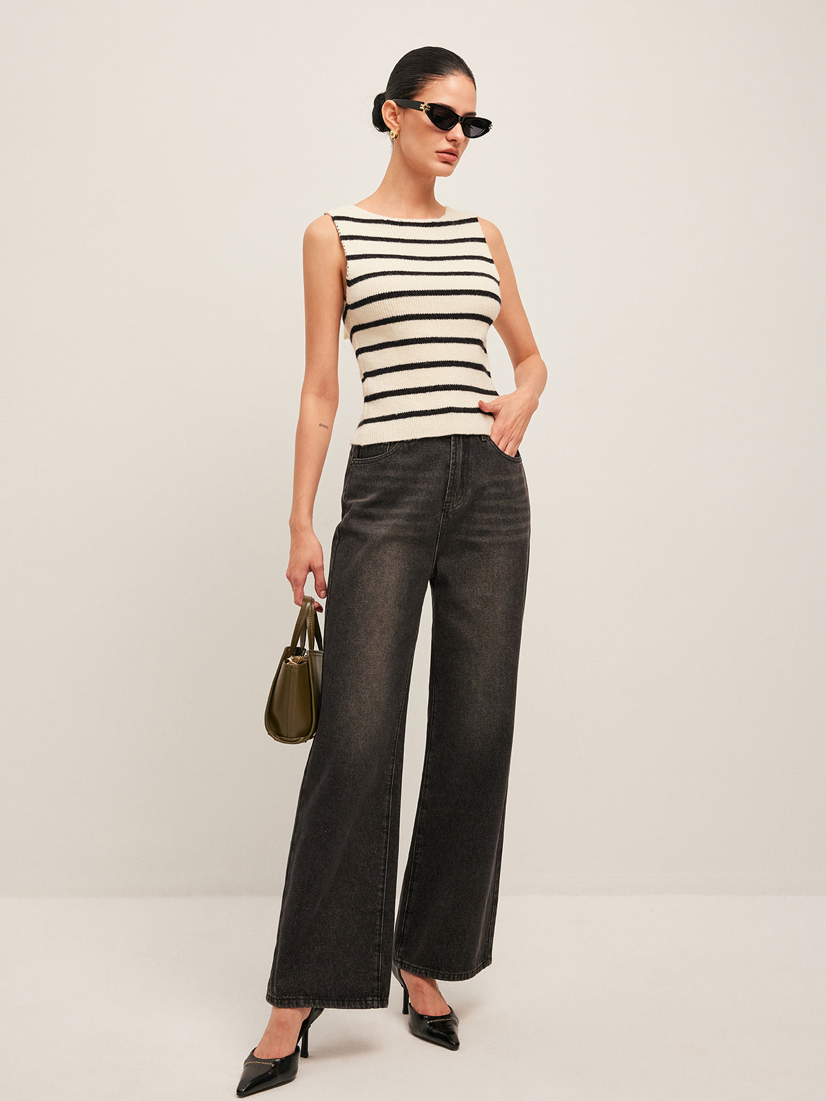 Layla - Bow Back Detail Striped Sweater Vest