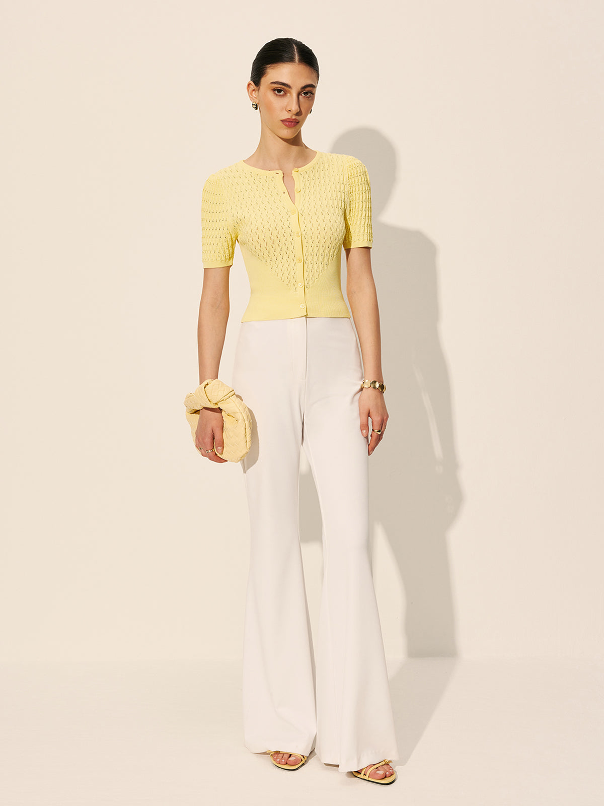 Hannah - Hollow Knit Buttoned Top