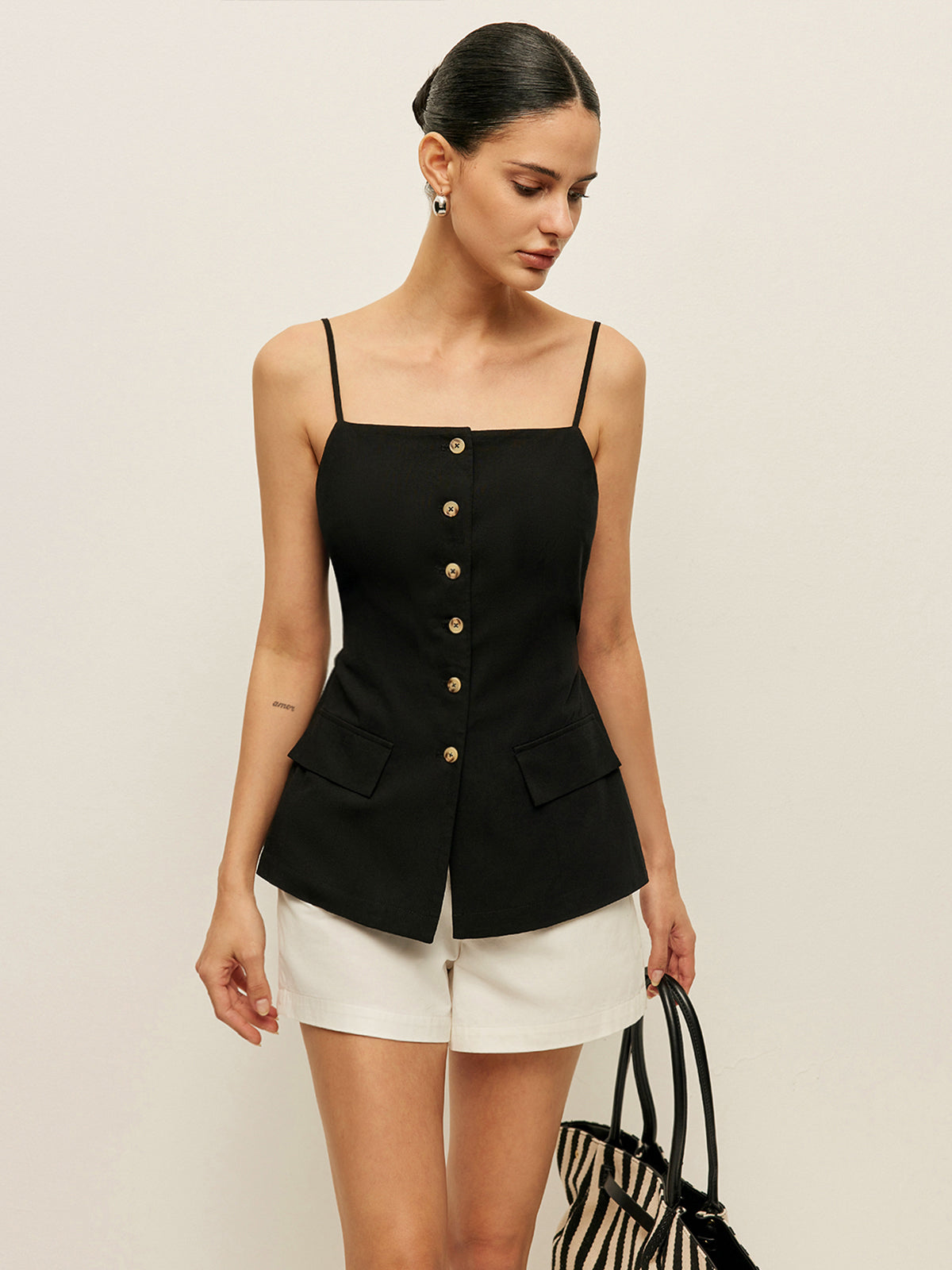 Alice - Cotton Button Tie-Back Tank Top