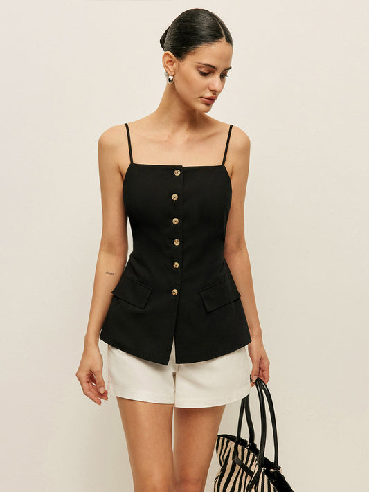 Alice - Cotton Button Tie-Back Tank Top