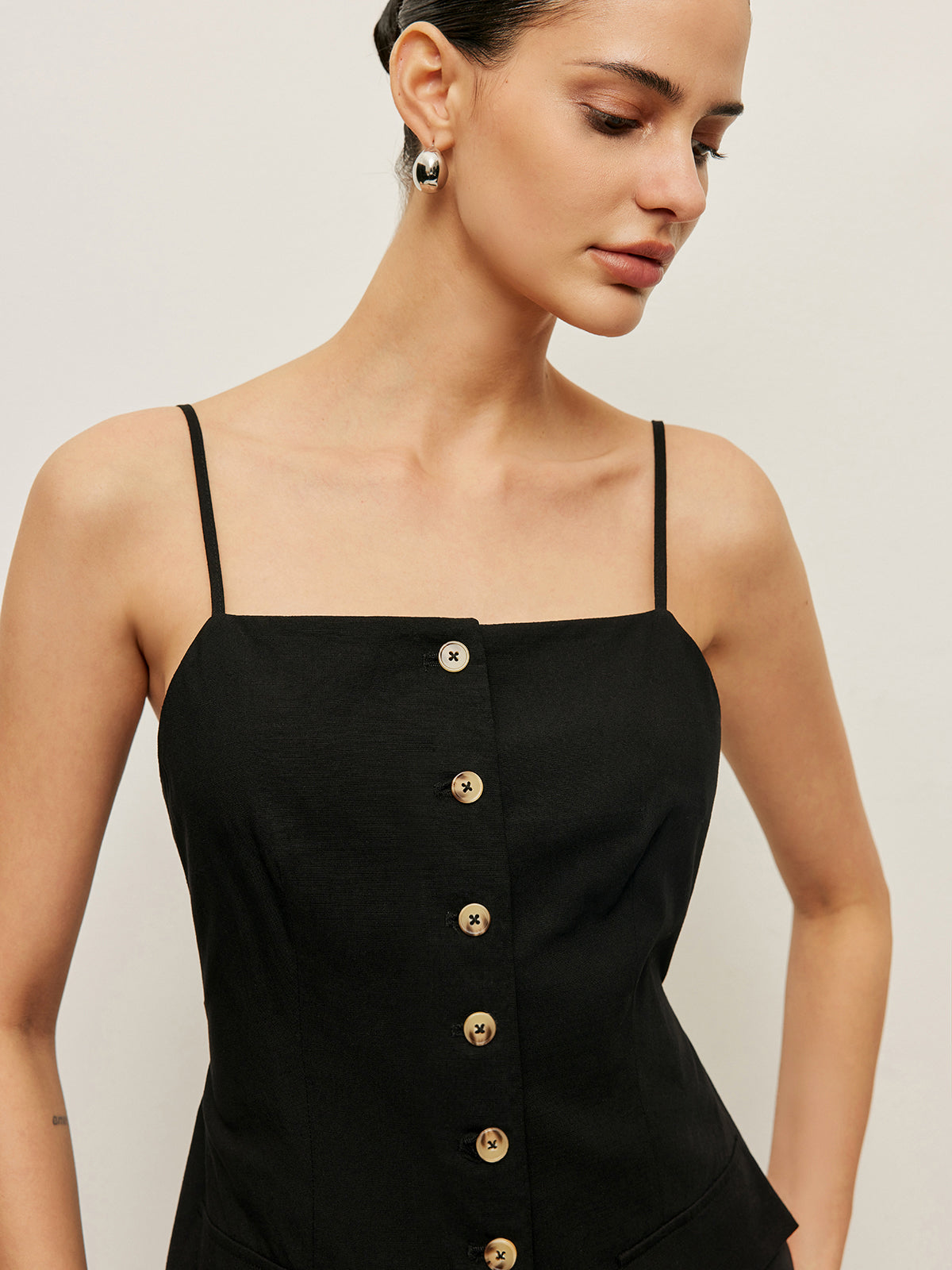 Alice - Cotton Button Tie-Back Tank Top