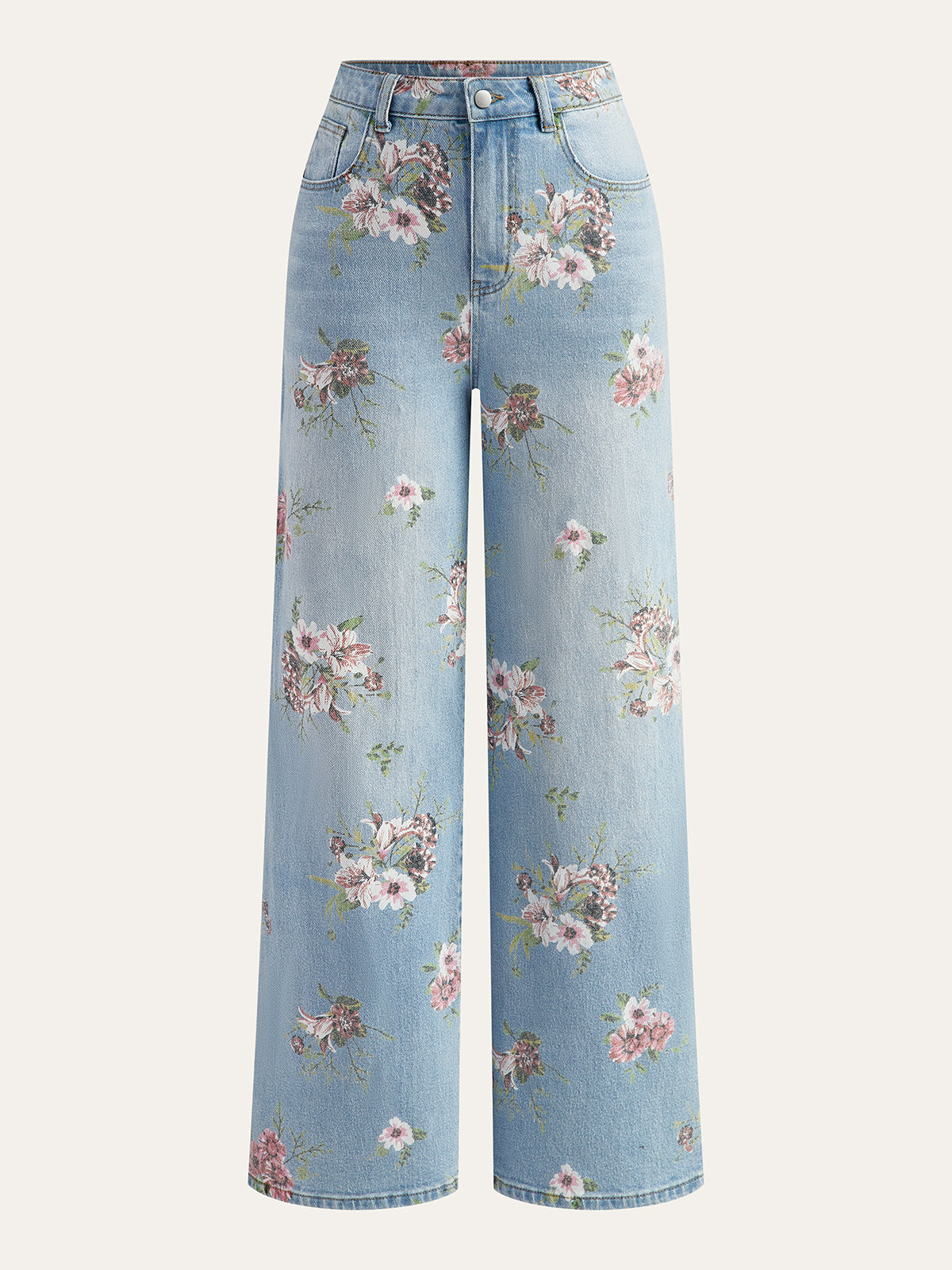 Claire - Floral Print Mid-Waist Denim Pants