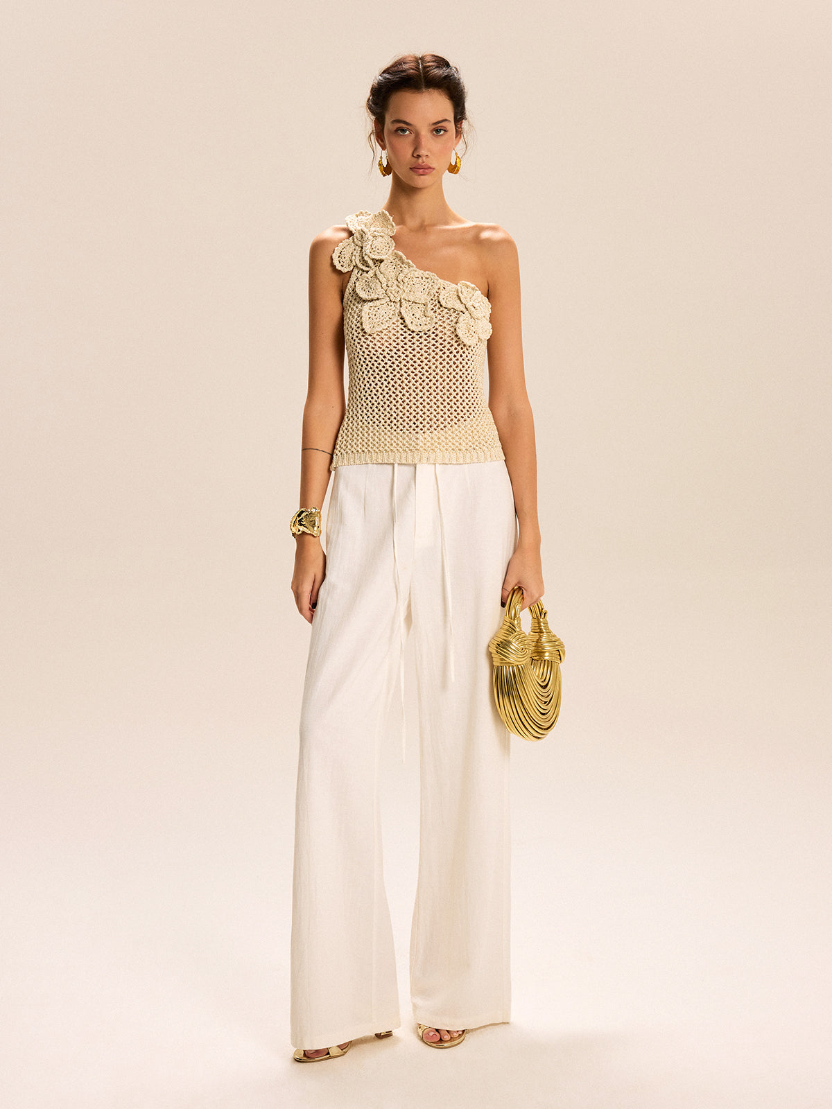 Scarlett - One-Shoulder Floral Crochet Knit Top