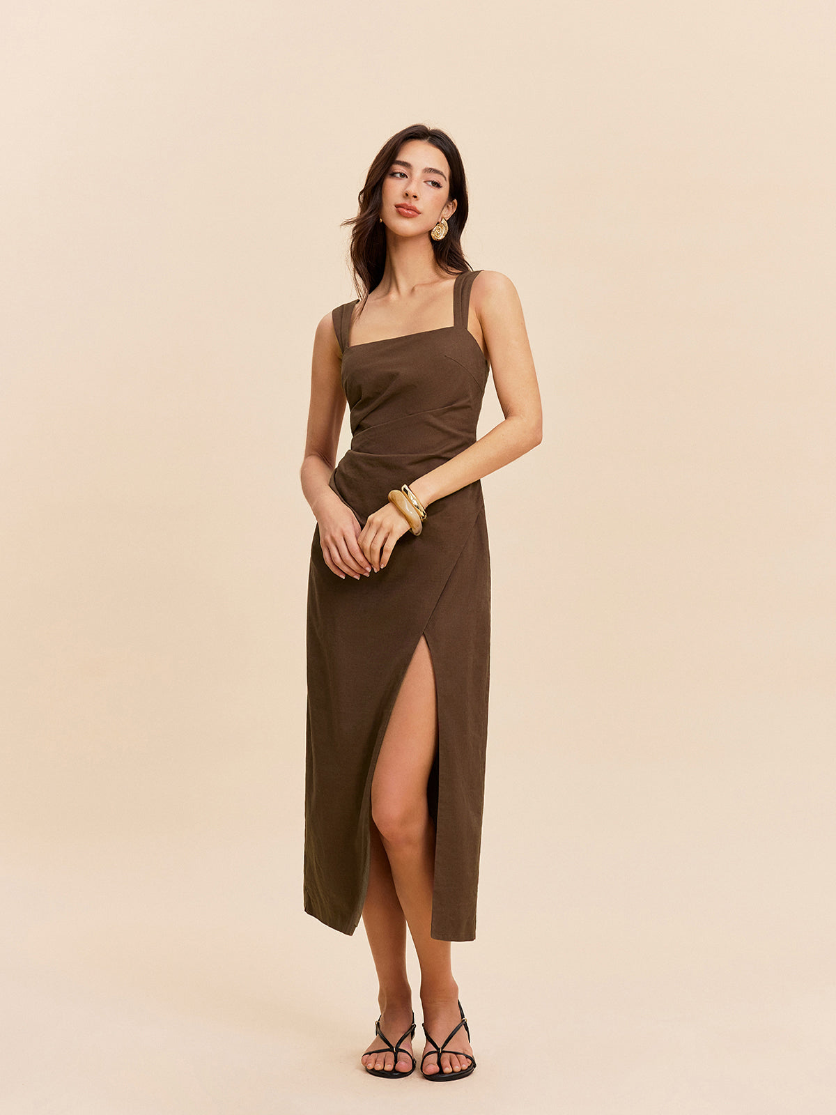 Aurora - Cotton & Linen Slit Dress