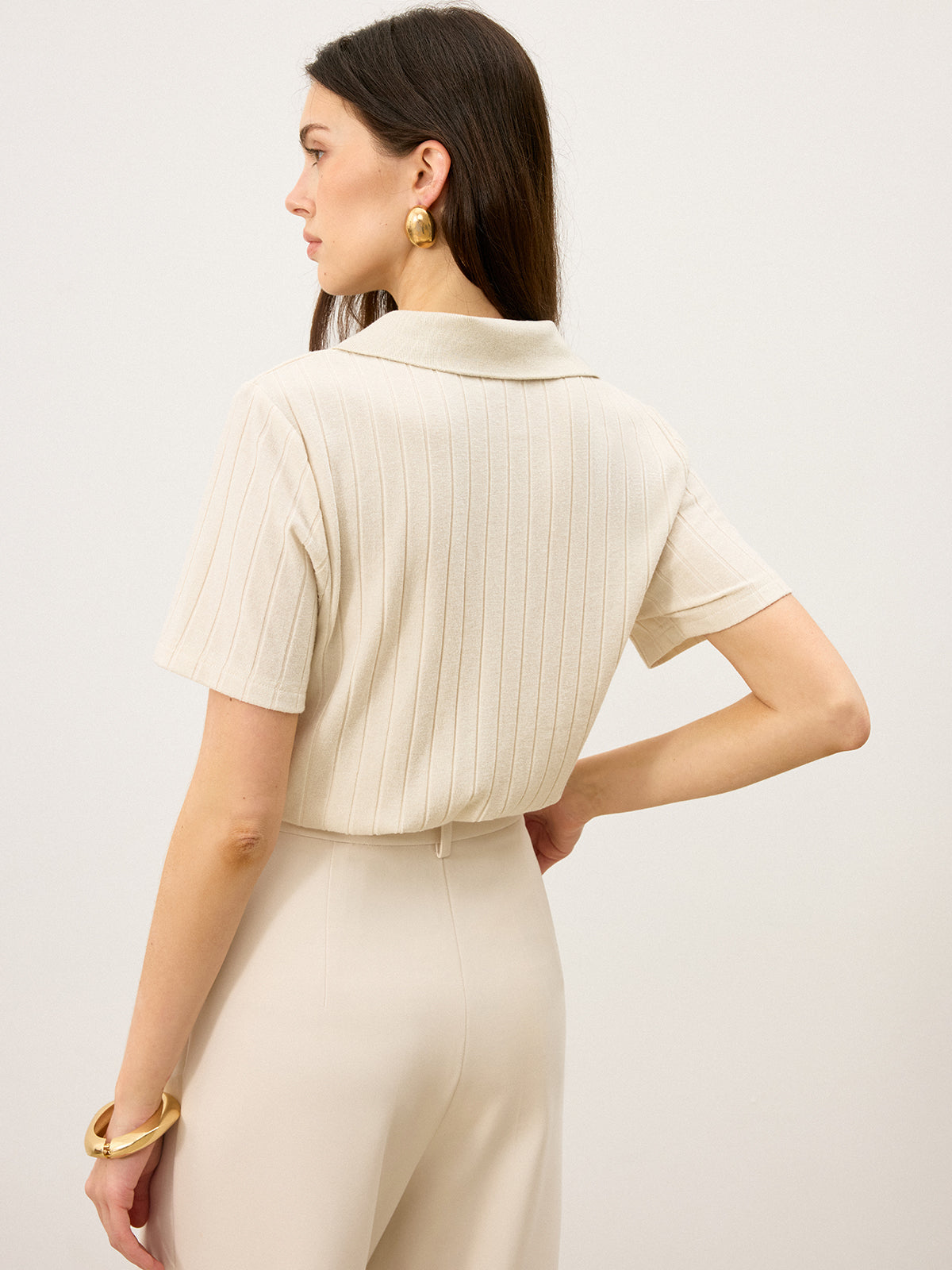 Victoria - Ribbed Polo-Neck Knit Top