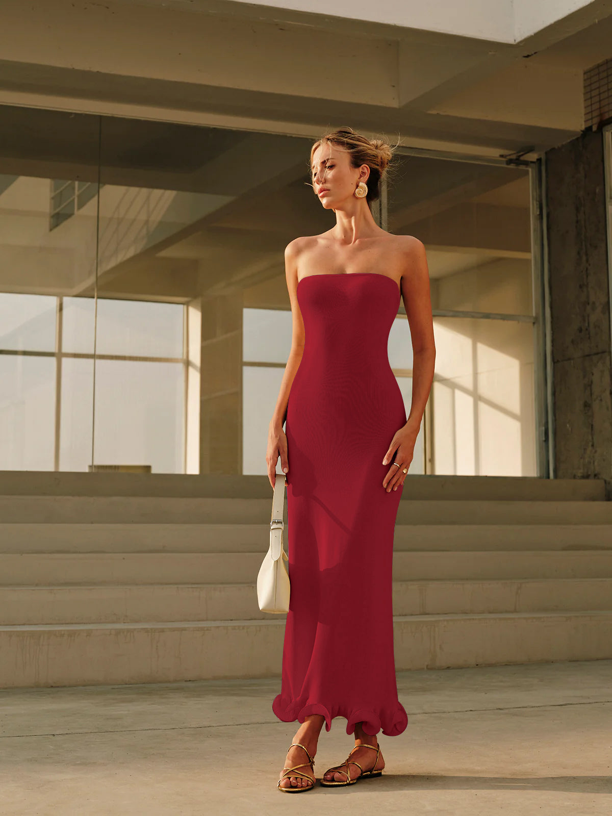 Natalie - Cold-Shoulder Knit Ruffle Dress