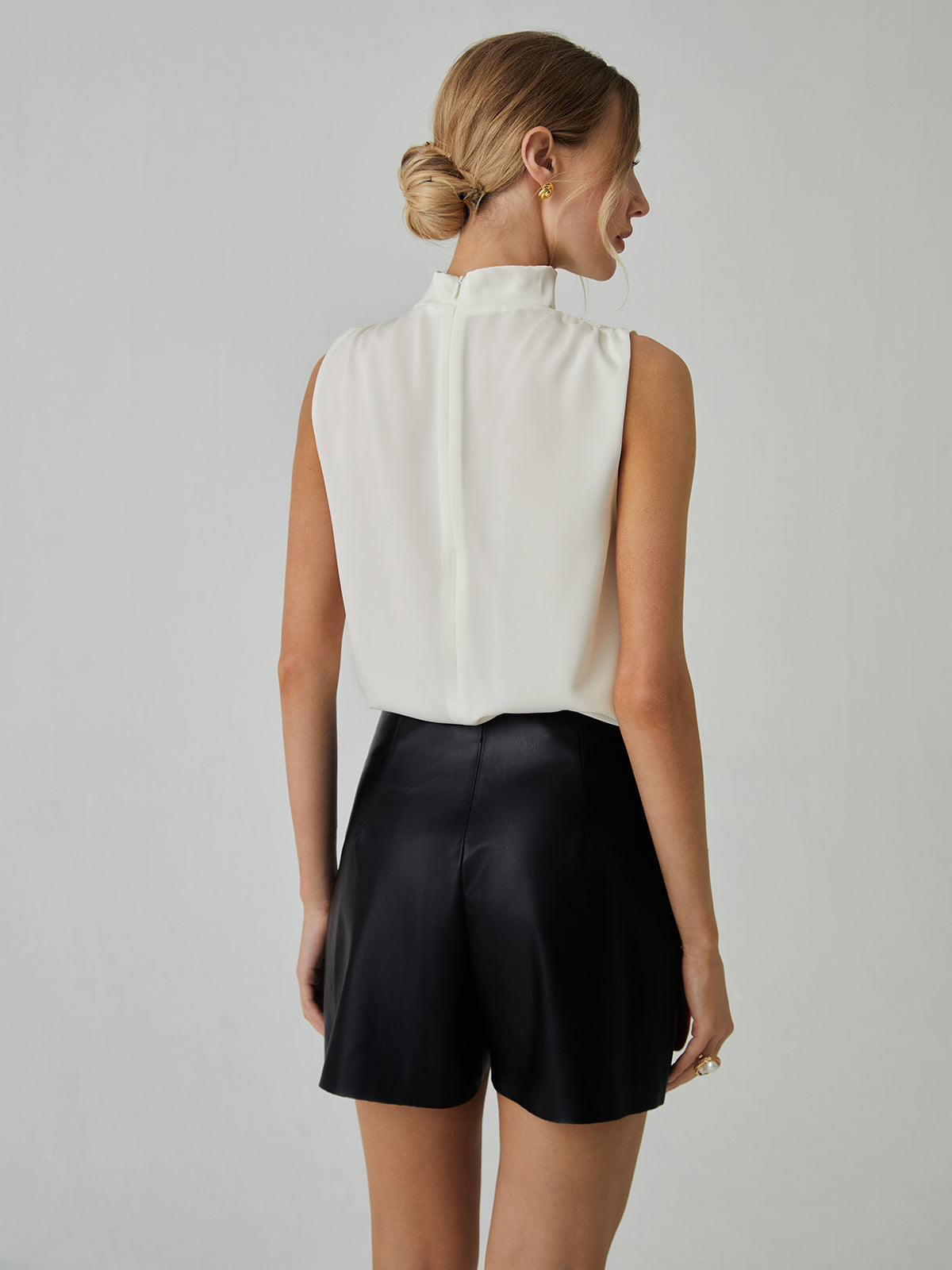 Penelope - Pleated High Neck Sleeveless Blouse