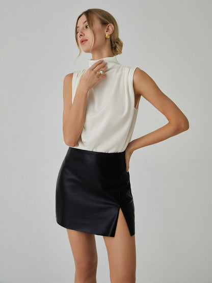 Penelope - Pleated High Neck Sleeveless Blouse