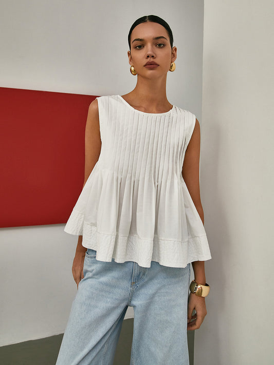 Stella - Pleated Peplum Sleeveless Blouse
