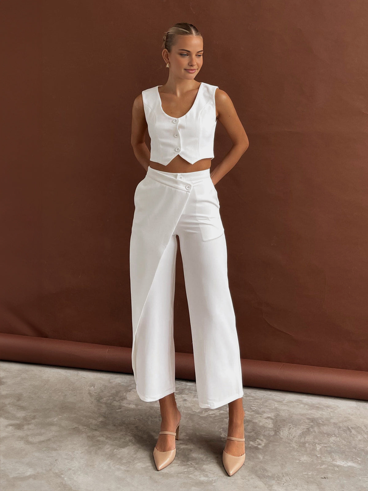 Audrey - Solid Asymmetrical Straight Leg Pants Set