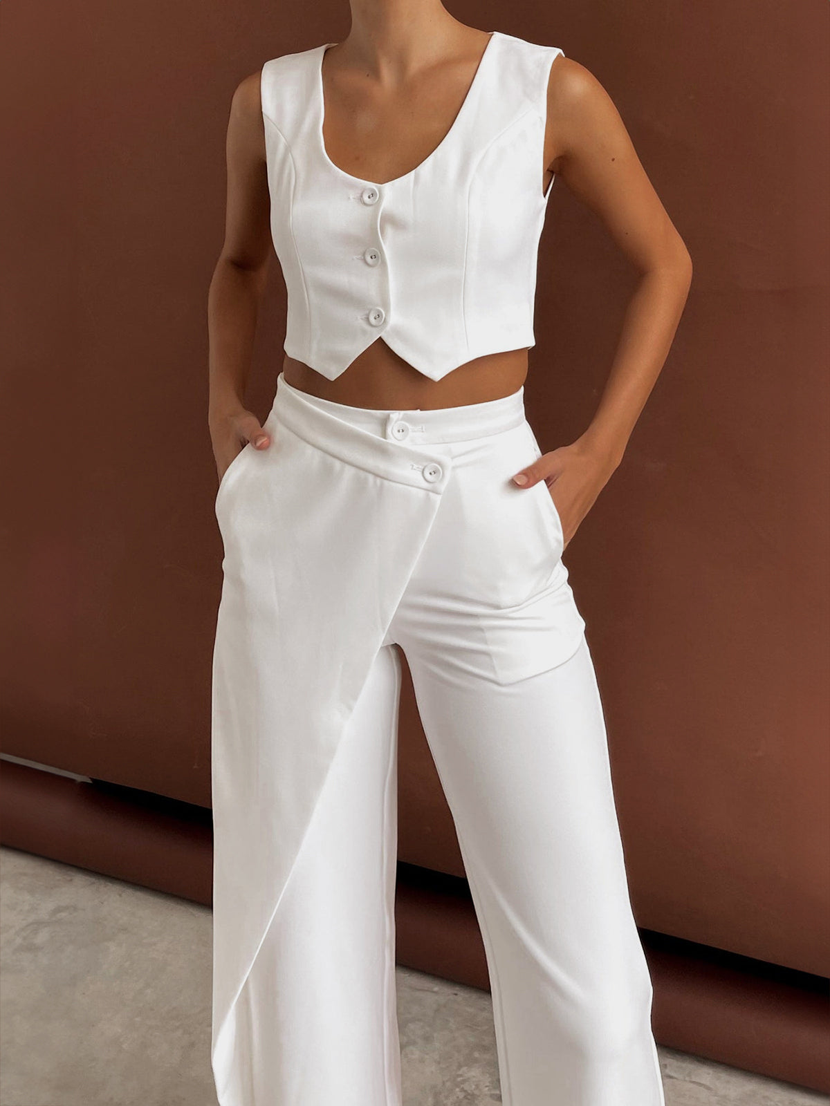 Audrey - Solid Asymmetrical Straight Leg Pants Set