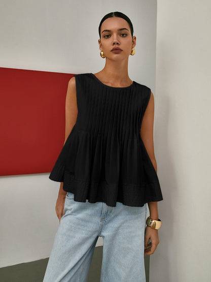 Stella - Pleated Peplum Sleeveless Blouse