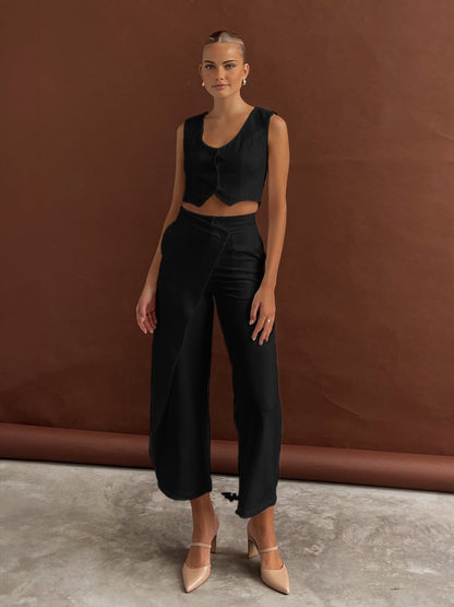 Audrey - Solid Asymmetrical Straight Leg Pants Set