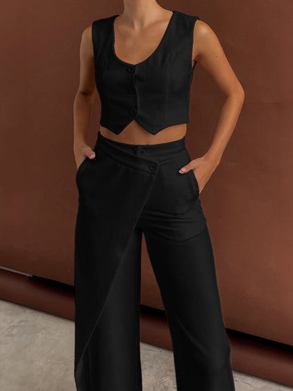 Audrey - Solid Asymmetrical Straight Leg Pants Set