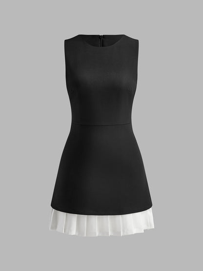 Quinn - Two-Tone Sleeveless Pleated Short Dress