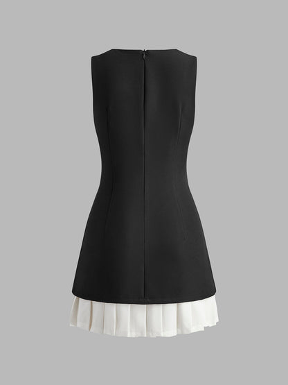 Quinn - Two-Tone Sleeveless Pleated Short Dress
