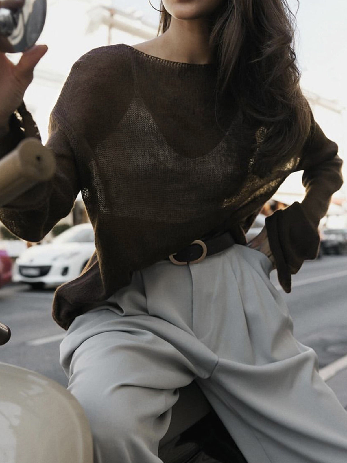 Zoe - Hollow Draped Snug Knit Top