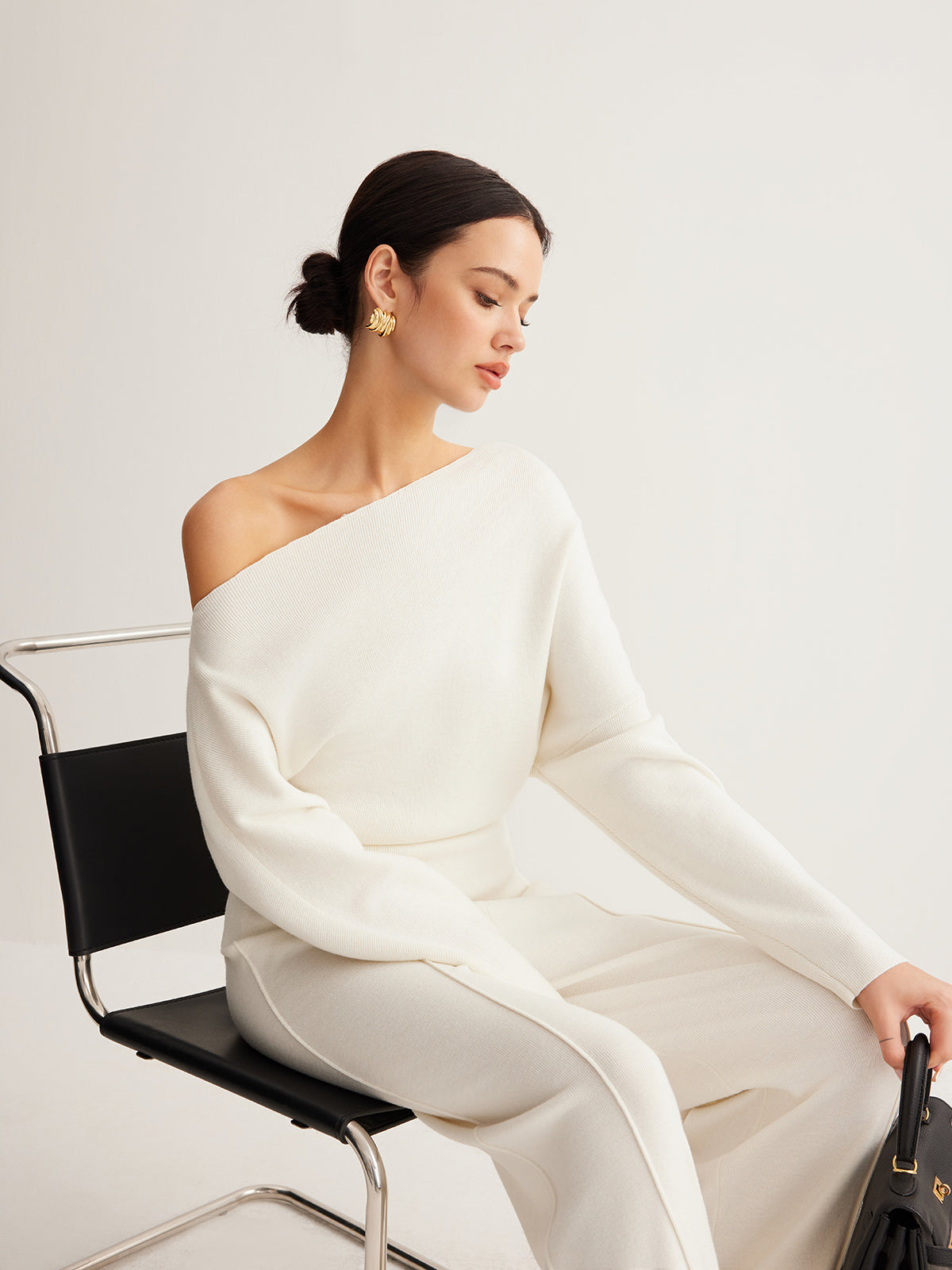 Ella - Wool-Blend Asymmetrical Neck Knit Top