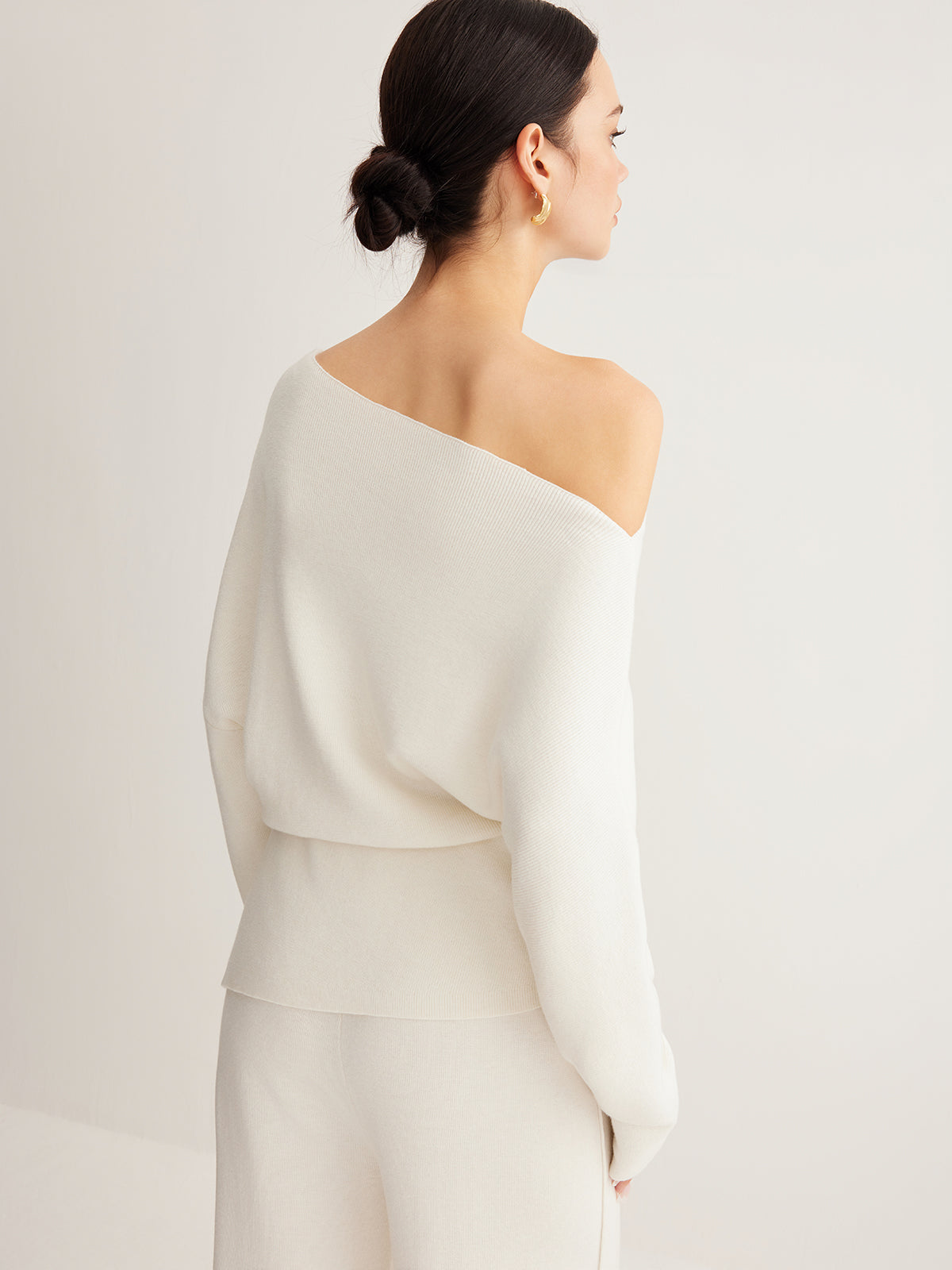 Ella - Wool-Blend Asymmetrical Neck Knit Top