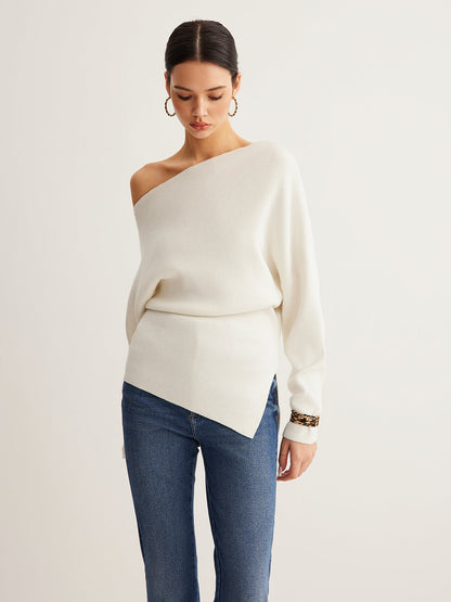 Ella - Wool-Blend Asymmetrical Neck Knit Top