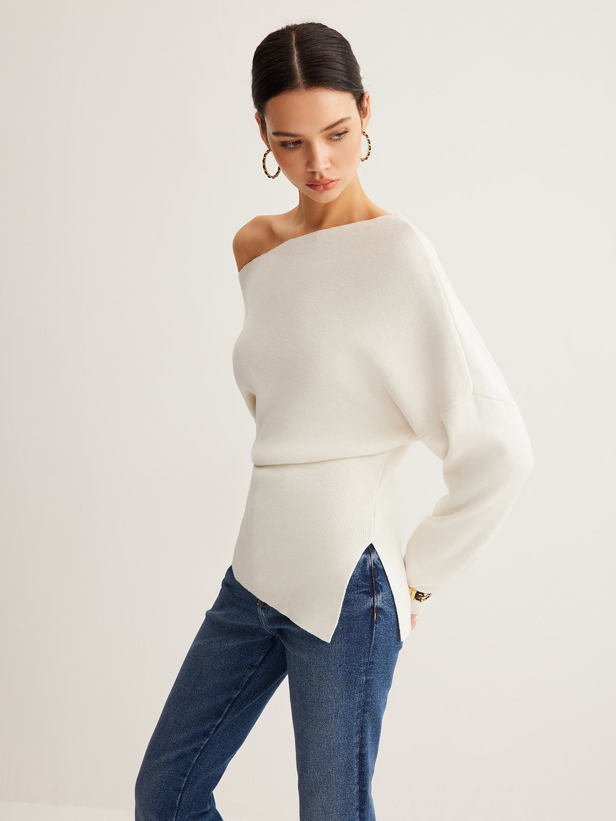 Ella - Wool-Blend Asymmetrical Neck Knit Top
