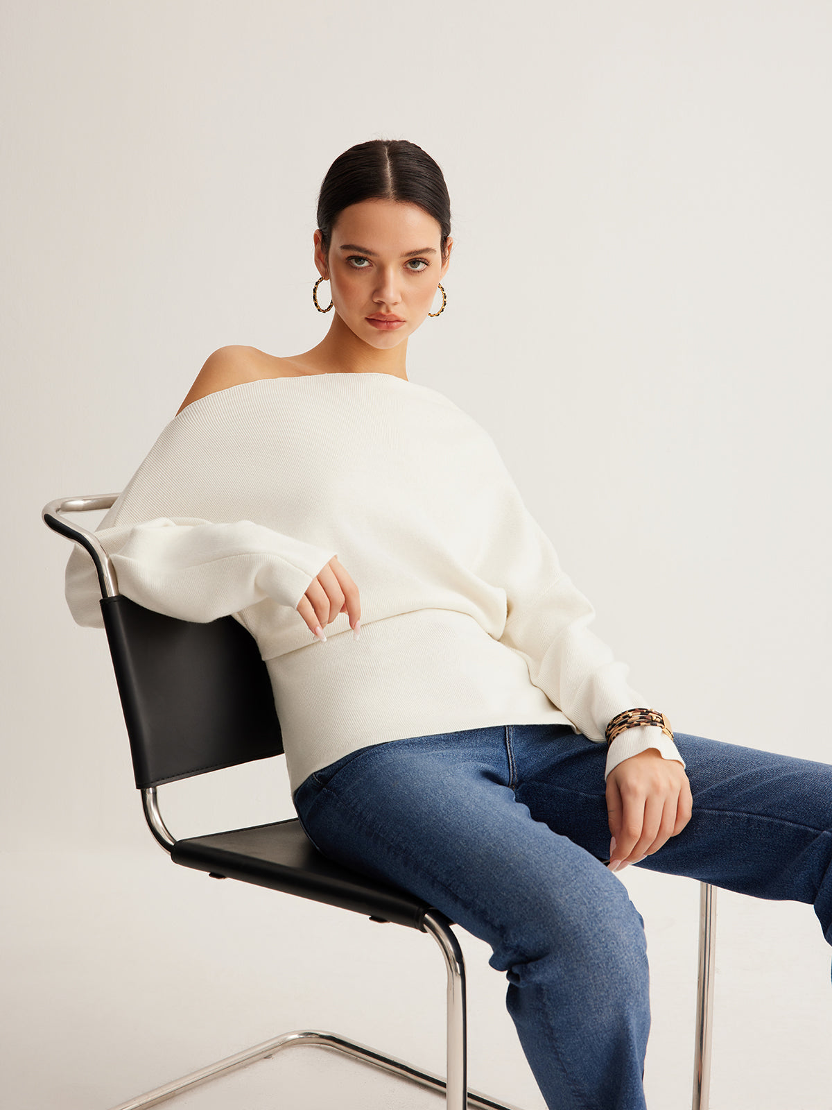 Ella - Wool-Blend Asymmetrical Neck Knit Top