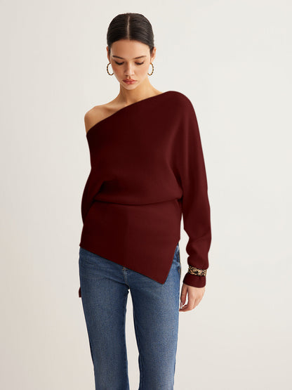 Ella - Wool-Blend Asymmetrical Neck Knit Top