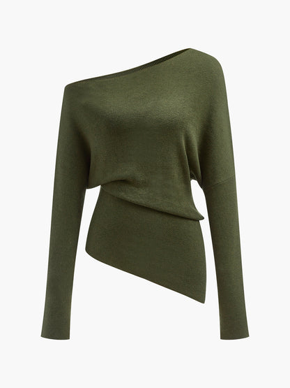 Ella - Wool-Blend Asymmetrical Neck Knit Top
