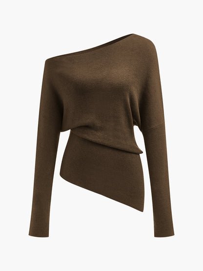Ella - Wool-Blend Asymmetrical Neck Knit Top