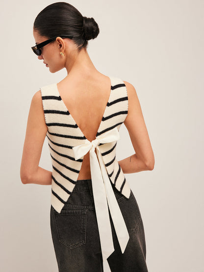 Layla - Bow Back Detail Striped Sweater Vest