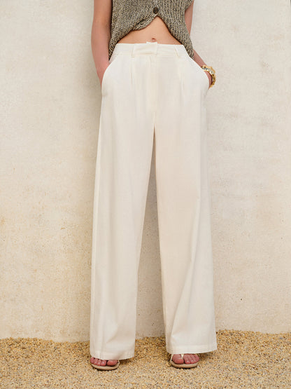 Sadie - Cotton & Linen High-Waisted Pocketed Pants