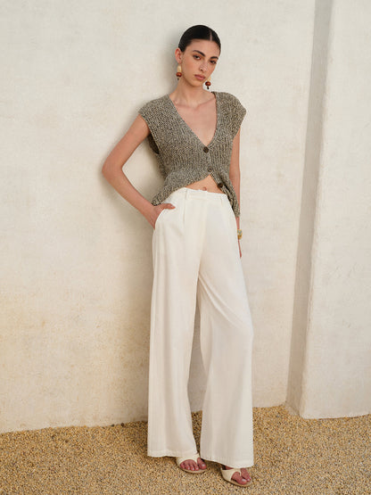 Sadie - Cotton & Linen High-Waisted Pocketed Pants