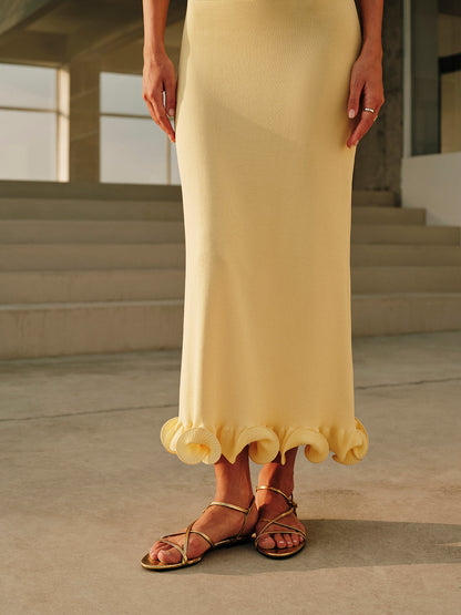 Natalie - Cold-Shoulder Knit Ruffle Dress