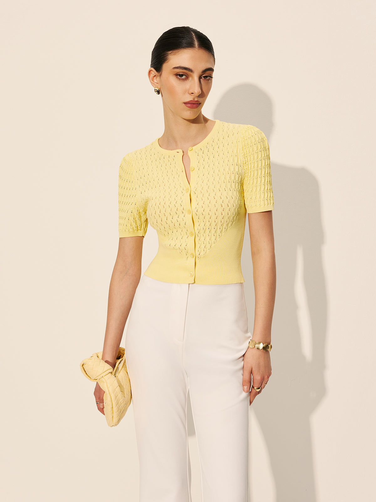 Hannah - Hollow Knit Buttoned Top