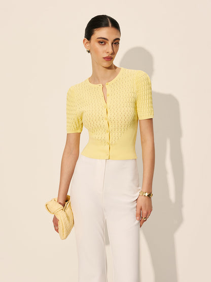 Hannah - Hollow Knit Buttoned Top