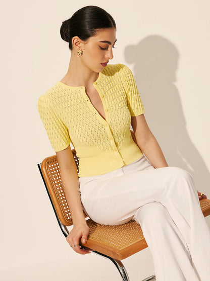 Hannah - Hollow Knit Buttoned Top