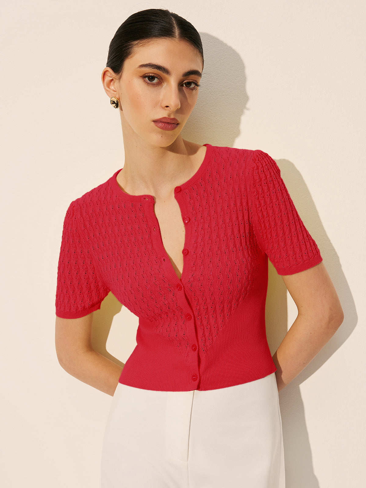 Hannah - Hollow Knit Buttoned Top