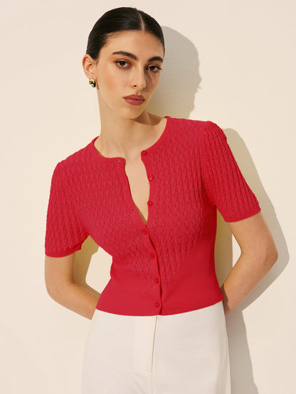 Hannah - Hollow Knit Buttoned Top
