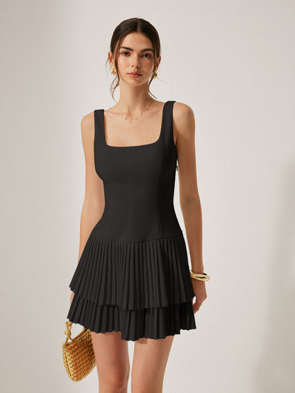 Mila - Square Neck Pleated Dress