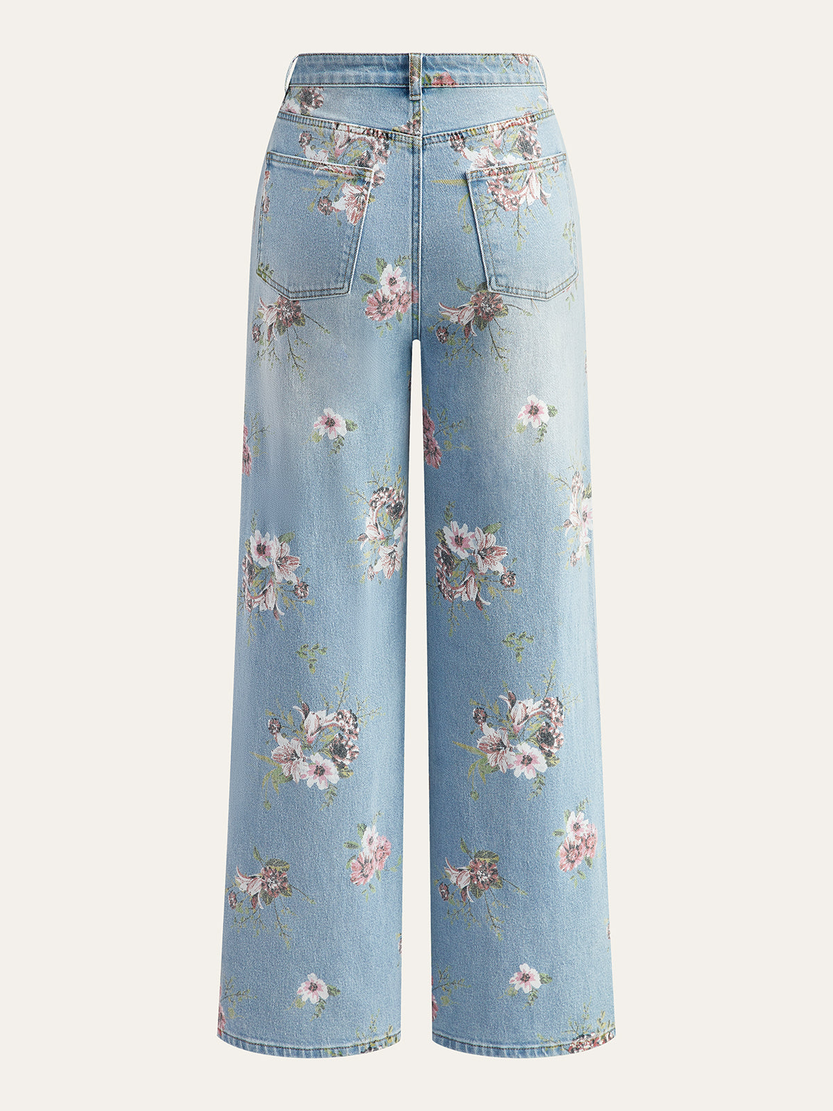 Claire - Floral Print Mid-Waist Denim Pants