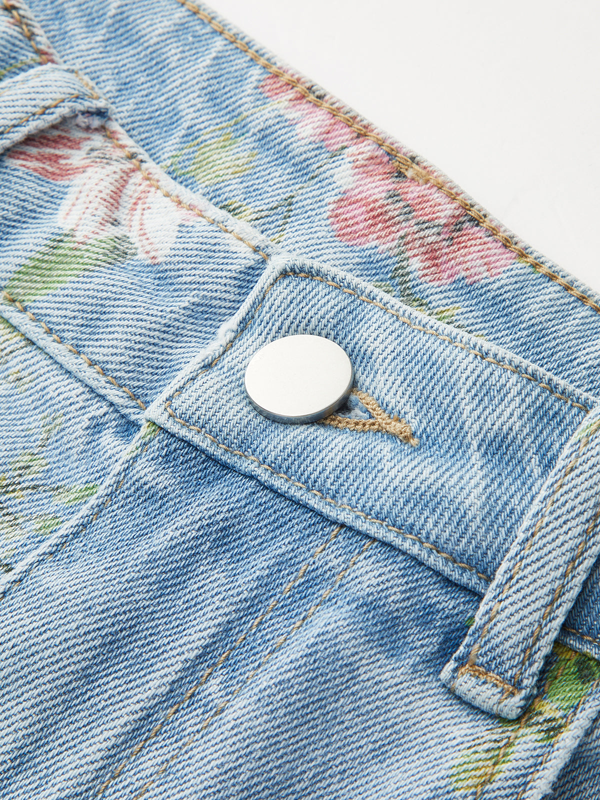 Claire - Floral Print Mid-Waist Denim Pants