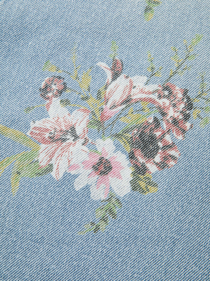 Claire - Floral Print Mid-Waist Denim Pants