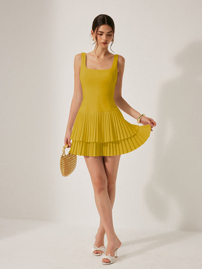 Mila - Square Neck Pleated Dress