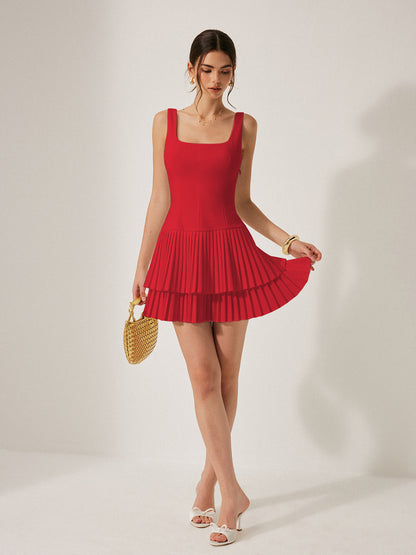 Mila - Square Neck Pleated Dress