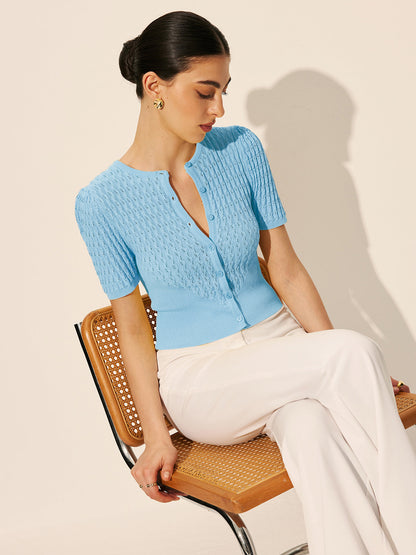 Hannah - Hollow Knit Buttoned Top