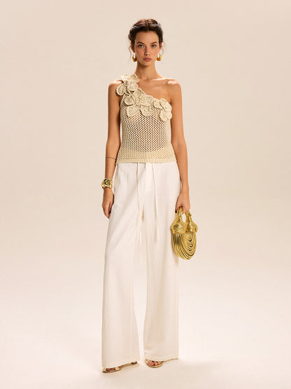 Scarlett - One-Shoulder Floral Crochet Knit Top