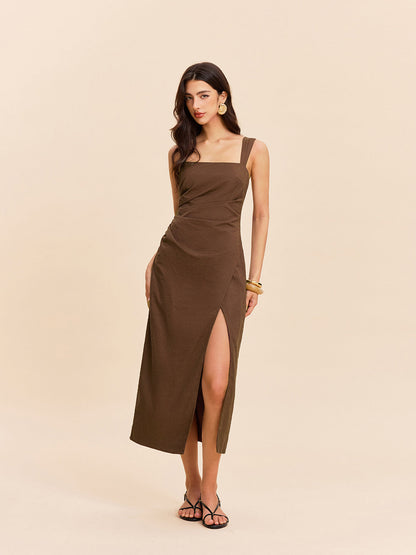 Aurora - Cotton & Linen Slit Dress