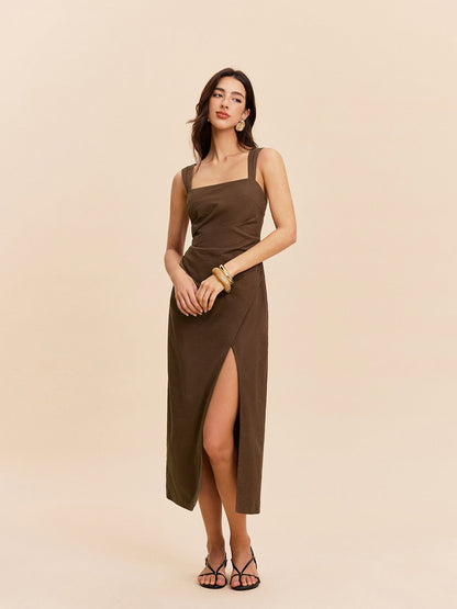 Aurora - Cotton & Linen Slit Dress